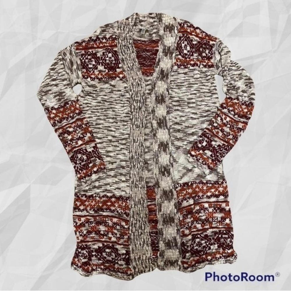 Cupio‎ Open Cardigan size medium Rust Brown Cream
